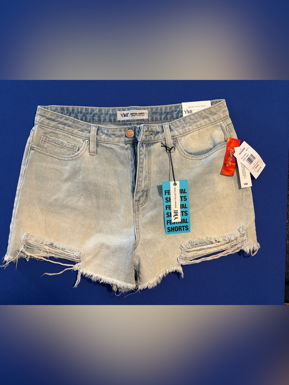 NWT YMI Festival Shorts Collection high-rise size 11, 3.5” inseam light wash.